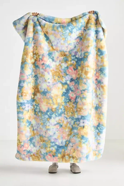Anthropologie Sophie Printed Faux Fur Throw Blanket In Black