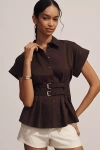 Anthropologie The Tobie Pleated Blouse By Exquise: Double-buckle Edition