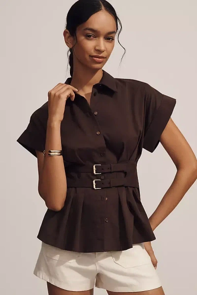 Anthropologie The Tobie Pleated Blouse By Exquise: Double-buckle Edition