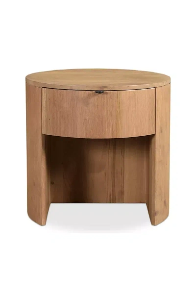 Anthropologie Theo Solid Oak Round One-drawer Nightstand In Brown