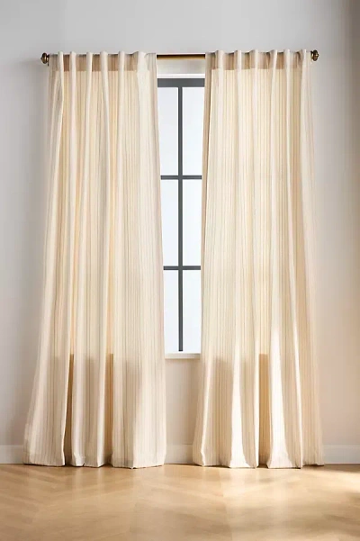 Anthropologie Ticking Stripe Cotton Woven Curtain In Neutral