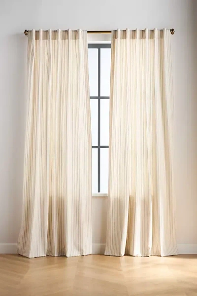 Anthropologie Ticking Stripe Cotton Woven Curtain In Neutral