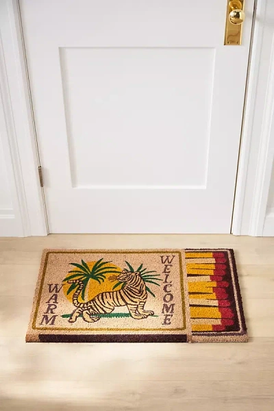 Anthropologie Tiger Matchbook Printed Coir Doormat In Neutral