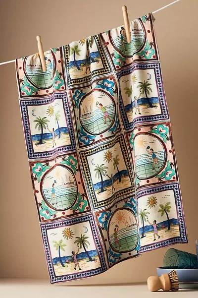 Anthropologie Tile Tennis Dish Towel In Purple