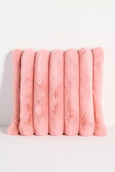 Anthropologie Tipped Puffer Faux-fur Pillow In Pink