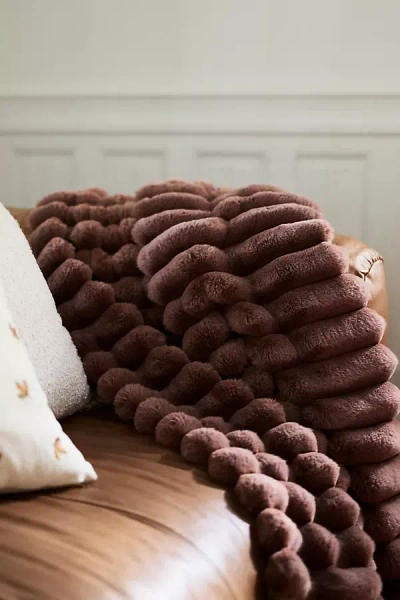 Anthropologie Tipped Puffer Faux-fur Throw Blanket In Brown