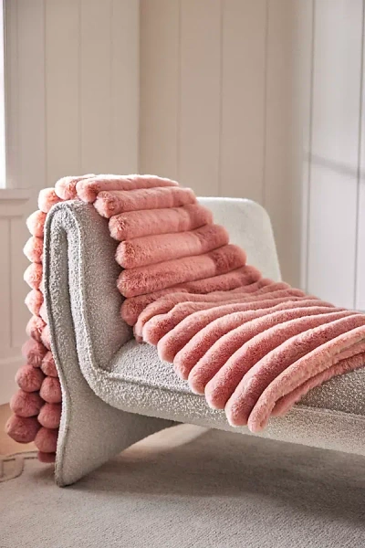 Anthropologie Tipped Puffer Faux-fur Throw Blanket In Orange