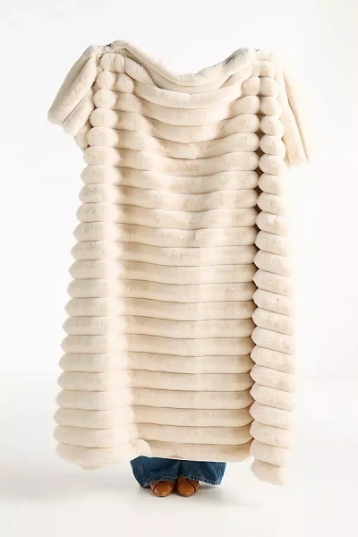 Anthropologie Tipped Puffer Faux-fur Throw Blanket In White