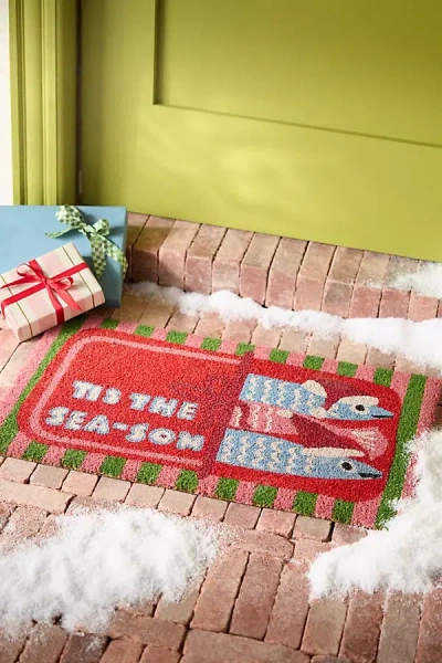 Anthropologie Tis The Season Sardines Coir Printed Doormat In Multi