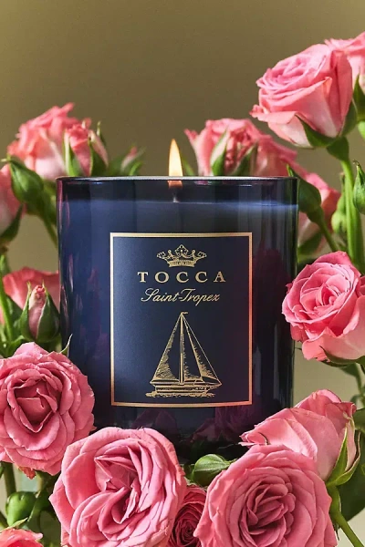 Anthropologie Tocca Floral St. Tropez Boxed Glass Candle In Blue