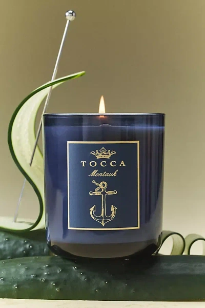 Anthropologie Tocca Fresh Montauk Boxed Glass Candle In Blue