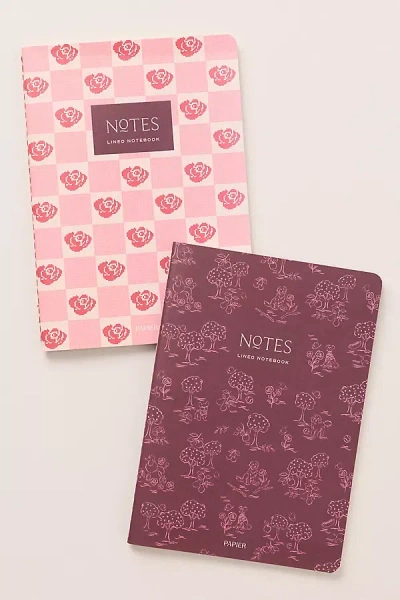 Anthropologie Toile & Roses Stitch Bound Notebooks, Set Of 2 In Burgundy