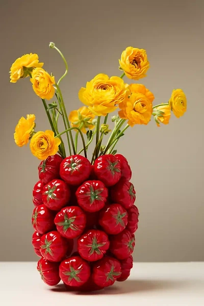 Anthropologie Tomato Garden Vase In Red