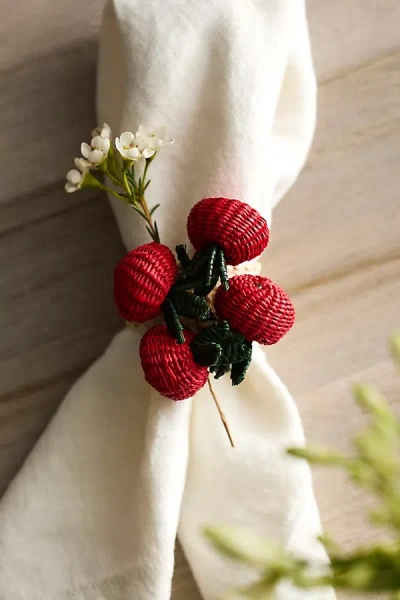 Anthropologie Tomato Woven Palm Napkin Rings, Set Of 4 In White