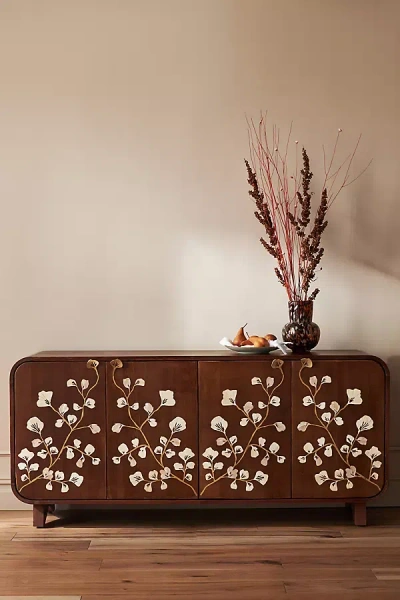 Anthropologie Toulouse Rectangular 70" Pearl Inlay Wood Sideboard In Brown