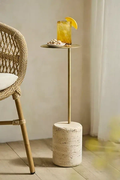 Anthropologie Travertine Base Drink Table In Neutral