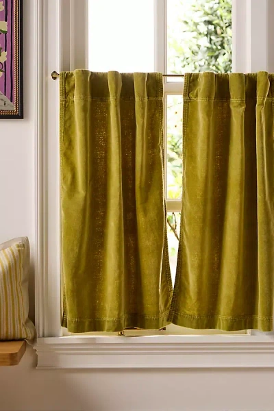 Anthropologie Trova Washed Velvet Cafe Curtain, Set Of 2 In Green