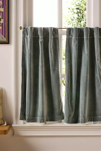 Anthropologie Trova Washed Velvet Cafe Curtain, Set Of 2 In Gray
