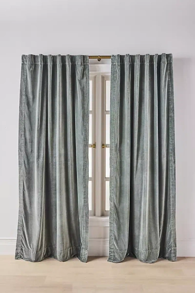 Anthropologie Trova Washed Velvet Curtain In Blue