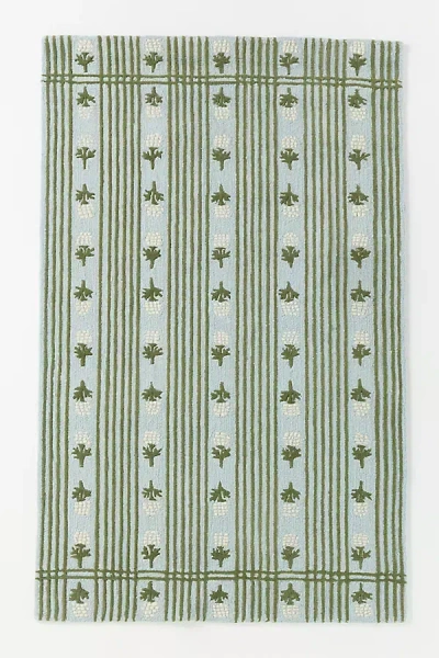Anthropologie Tufted And Hooked Wool Floral Rug In Blue