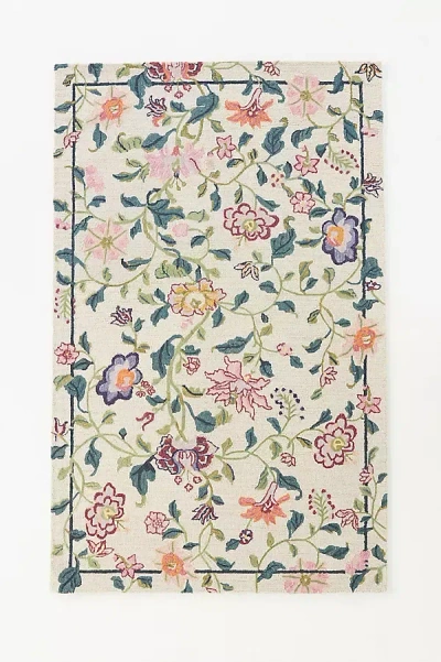 Anthropologie Tufted Hattie Floral Wool Rug In Neutral