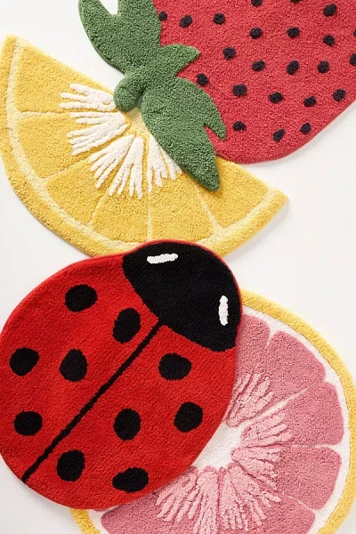 Anthropologie Tufted Icon Cotton Bath Mat In Red