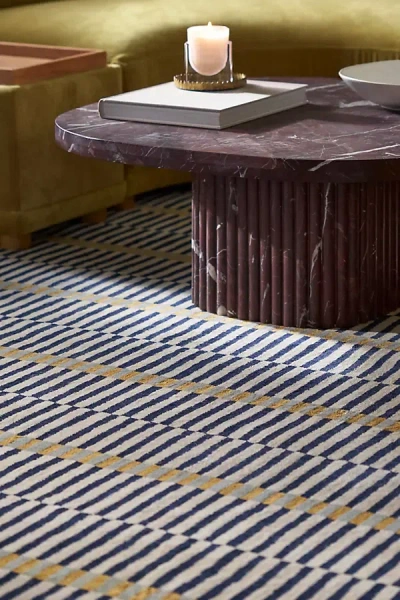 Anthropologie Tufted Wool & Viscose Blend Geometric Striped Rug