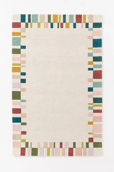 Anthropologie Tufted Wool Geometric Border Rug In Multi