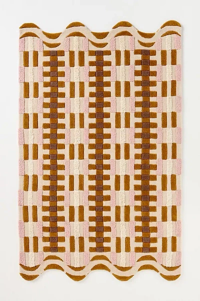 Anthropologie Tufted Wool Geometric Scalloped Rug