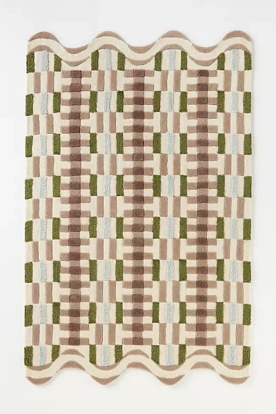 Anthropologie Tufted Wool Geometric Scalloped Rug