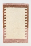 Anthropologie Tufted Wool Shag Colour-blocked Border Rug In Pink