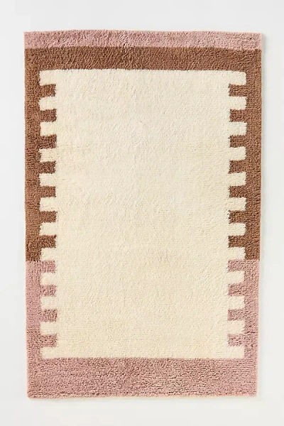Anthropologie Tufted Wool Shag Colour-blocked Border Rug In Pink