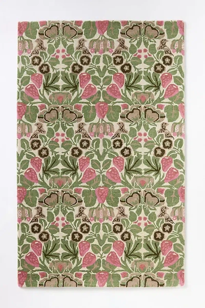 Anthropologie Tufted Wool Strawberry Bird Rug In Green