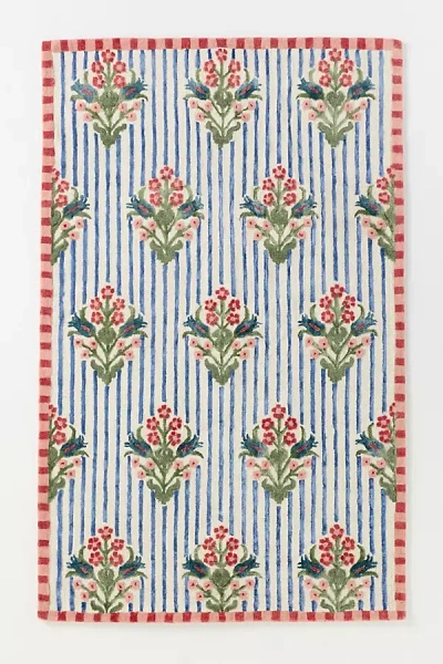 Anthropologie Tufted Wool-viscose Blend Floral Striped Rug In Multi
