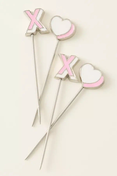 Anthropologie Valentine's Day Cocktail Picks, Set Of 4 In Pink