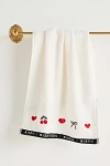 Anthropologie Valentine's Day Cotton Embroidered Hand Towel In White