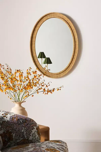 Anthropologie Valley Raffia Oval Wall Mirror In Gold