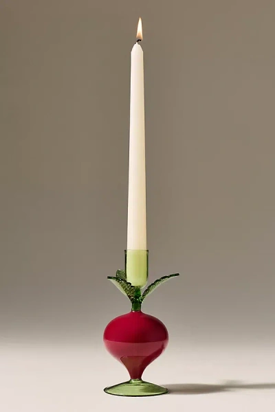 Anthropologie Veggie Glass Candle Holder In Red