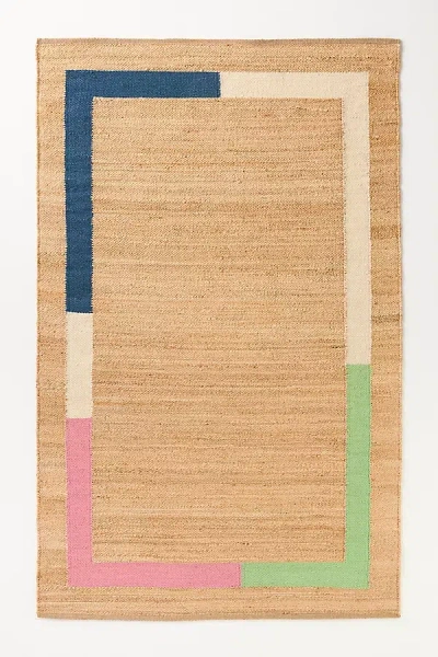Anthropologie Vela Flatwoven Jute Colourblock-border Rug In Brown