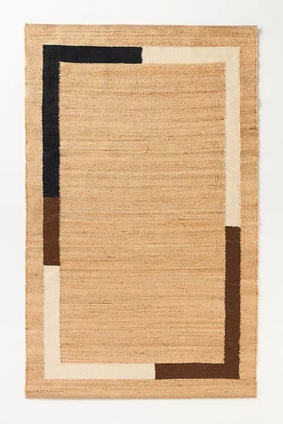 Anthropologie Vela Flatwoven Jute Colourblock-border Rug In Brown