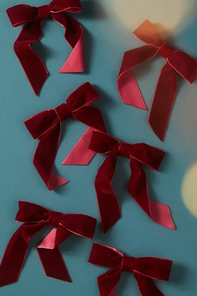 Anthropologie Velvet Bow Clip-on Ornaments, Set Of 6 In Red
