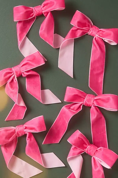 Anthropologie Velvet Bow Clip-on Ornaments, Set Of 6 In Pink