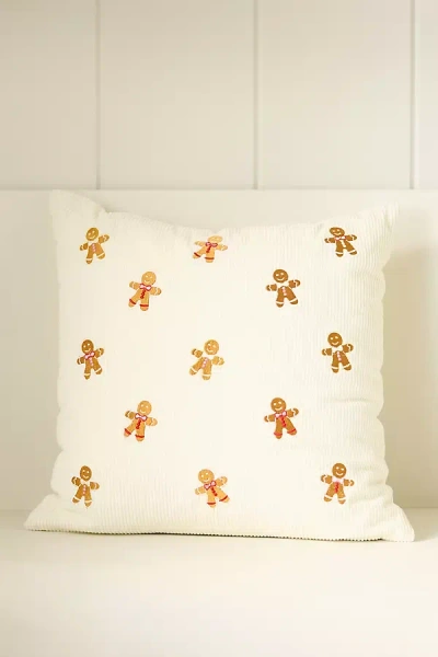 Anthropologie Velvet Corduroy Embroidered Icon Pillow In Neutral