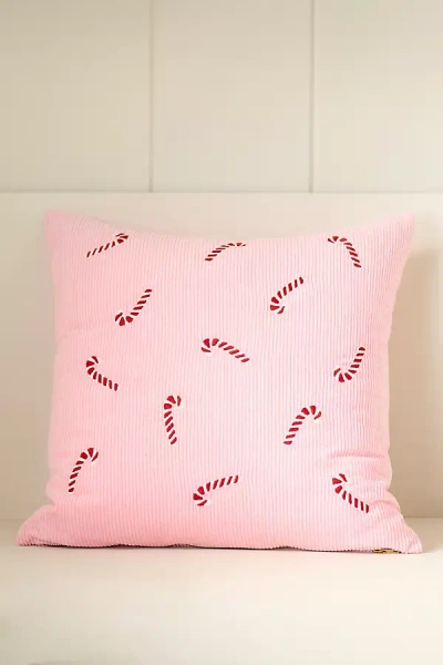 Anthropologie Velvet Corduroy Embroidered Icon Pillow In Pink