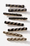 Anthropologie Velvet Crystal Barrettes, Set Of 8 In Black