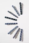 Anthropologie Velvet Crystal Barrettes, Set Of 8 In Blue