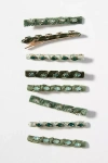 Anthropologie Velvet Crystal Barrettes, Set Of 8 In Green
