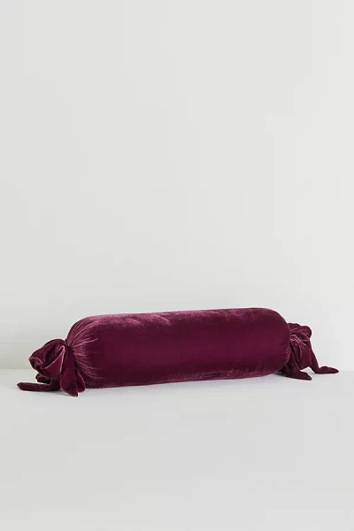 Anthropologie Velvet Tie Bolster Pillow In Red