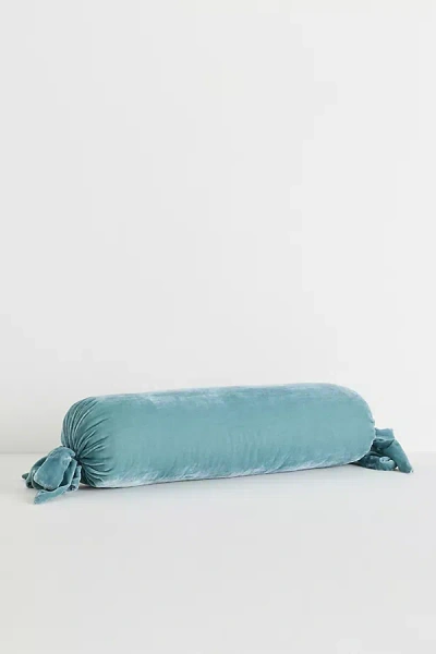 Anthropologie Velvet Tie Bolster Pillow In Blue