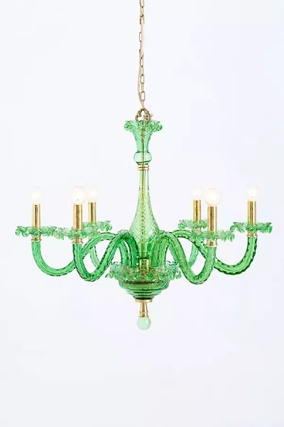 Anthropologie Venetian Inspired Colored Glass 6-arm Chandelier In Green